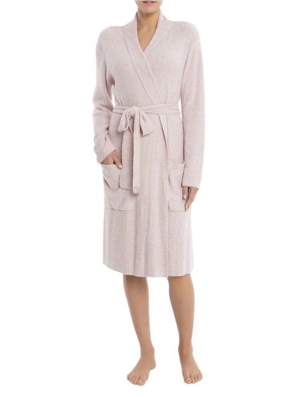 Barefoot Dreams Cozy Chic Lite Ribbed Robe Faded Rose/Pearl Size S/M
